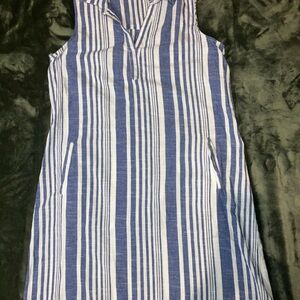 Blue and White Striped Midi Dress